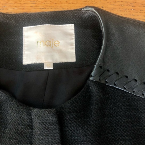 MAJE ZIPPER COAT WITH LEATHER SHOULDERS - Picture 2 of 7